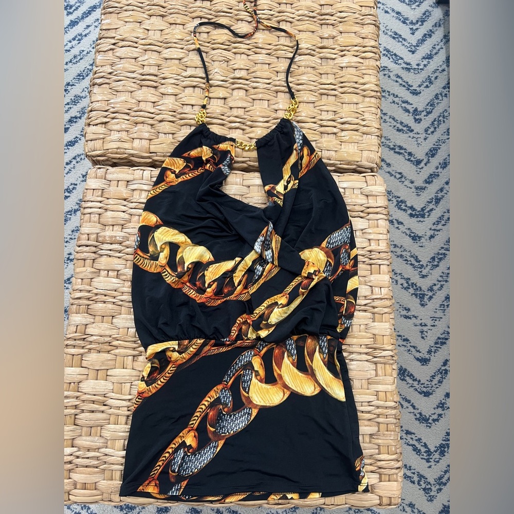 Symphony Black and Gold Chain Pattern halter top